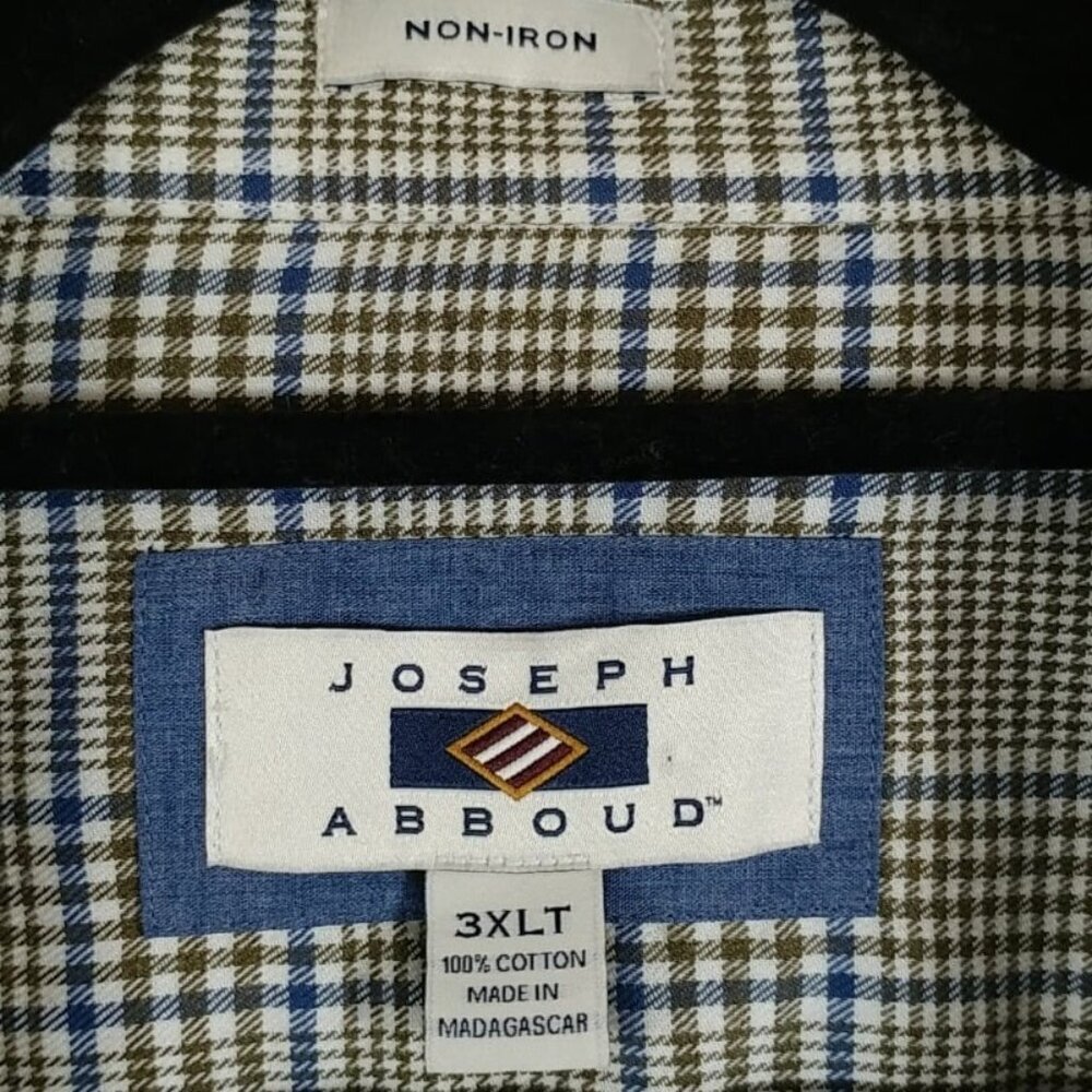 Joseph Abboud Men's Grey Tartan Houndstooth Button Down Shirt Big Tall Size 3XLT